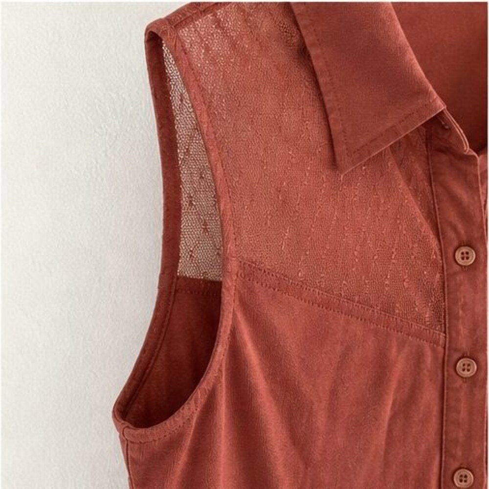 Rust Tie Neck Blouse - Picture 5 of 6